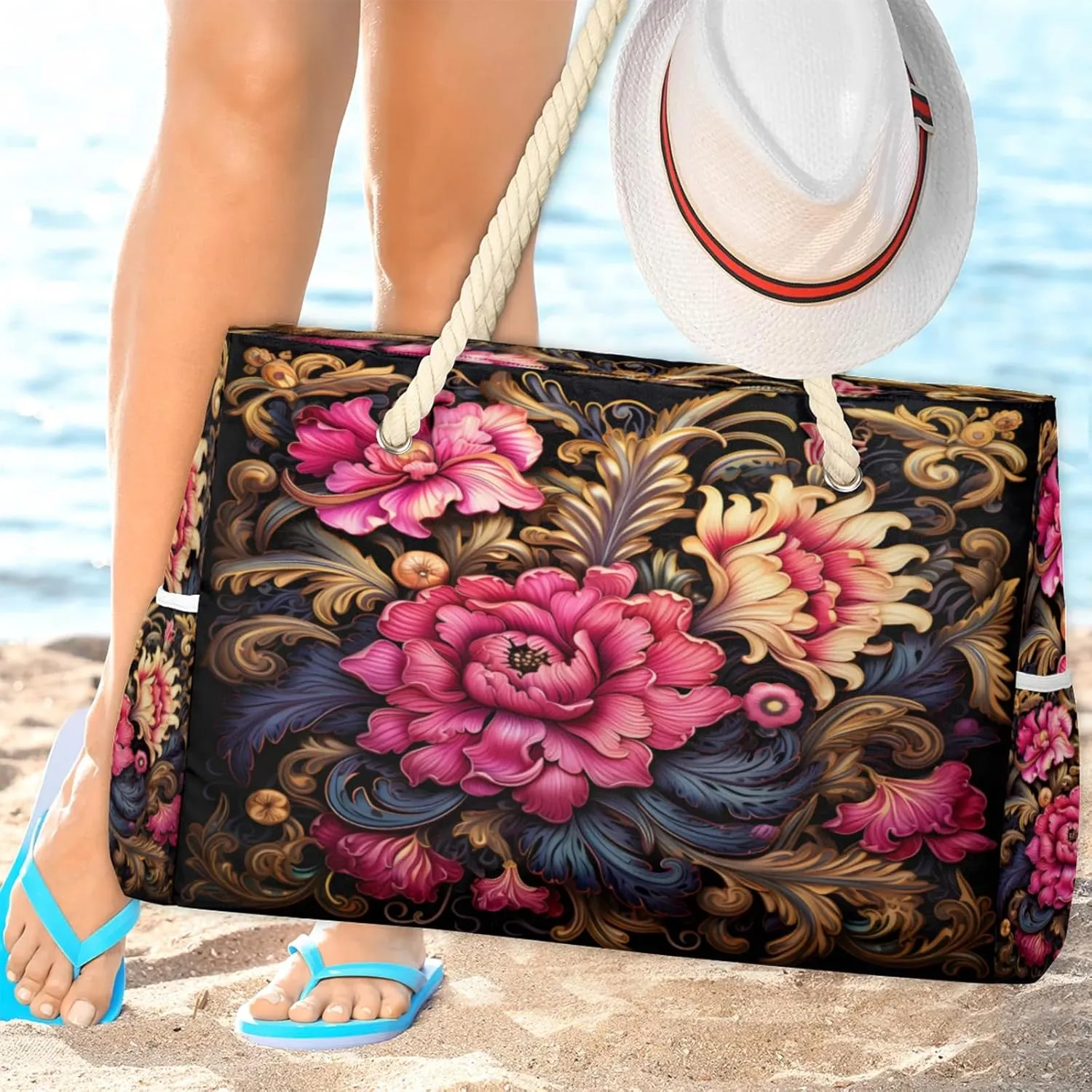 Beach Bags for Women Large Beach Tote Bag, Waterproof Sandproof Swim Pool Bag with Zipper