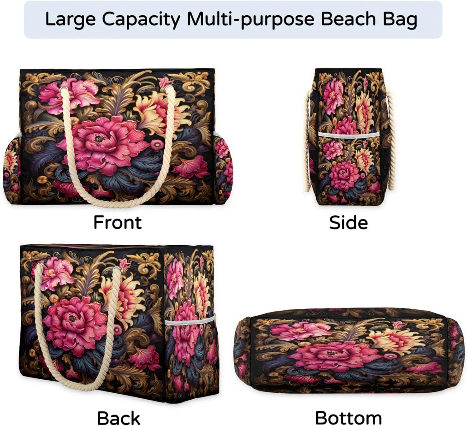 Beach Bags for Women Large Beach Tote Bag, Waterproof Sandproof Swim Pool Bag with Zipper