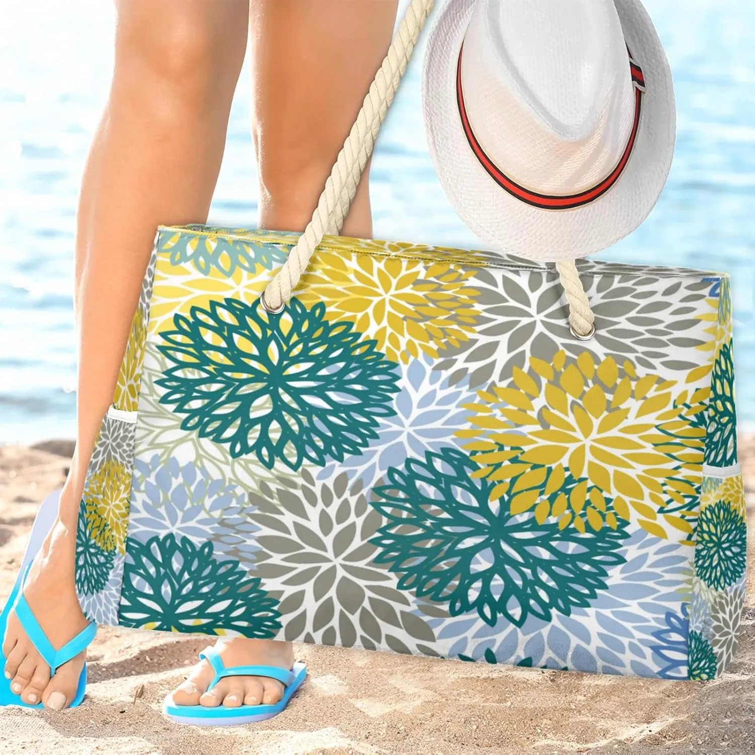 Beach Bags for Women Large Beach Tote Bag, Waterproof Sandproof Swim Pool Bag with Zipper
