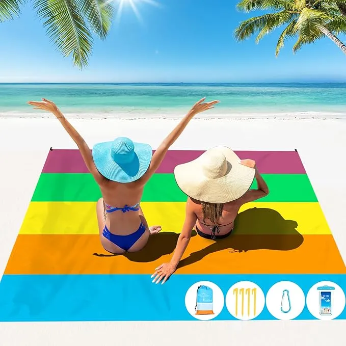 Beach Blanket Oversized Extra Large 10'X 9',Waterproof Sandproof Beach Blanket 2-8 Adults Lightweight Durable for Travel Camping Hiking Picnic