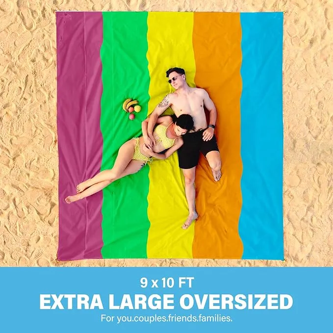 Beach Blanket Oversized Extra Large 10'X 9',Waterproof Sandproof Beach Blanket 2-8 Adults Lightweight Durable for Travel Camping Hiking Picnic