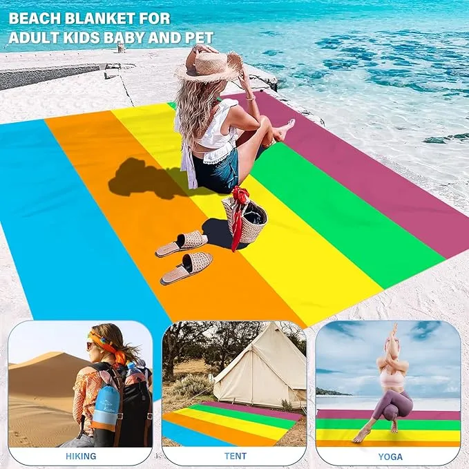 Beach Blanket Oversized Extra Large 10'X 9',Waterproof Sandproof Beach Blanket 2-8 Adults Lightweight Durable for Travel Camping Hiking Picnic