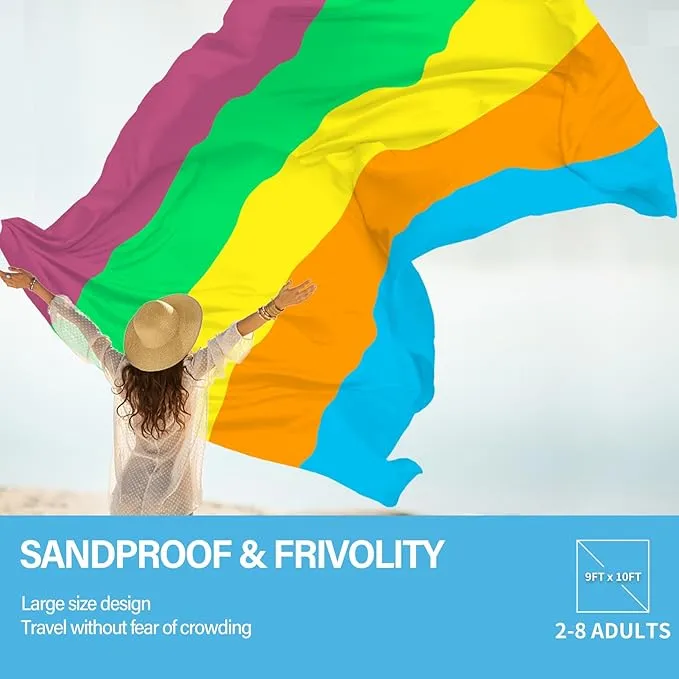 Beach Blanket Oversized Extra Large 10'X 9',Waterproof Sandproof Beach Blanket 2-8 Adults Lightweight Durable for Travel Camping Hiking Picnic