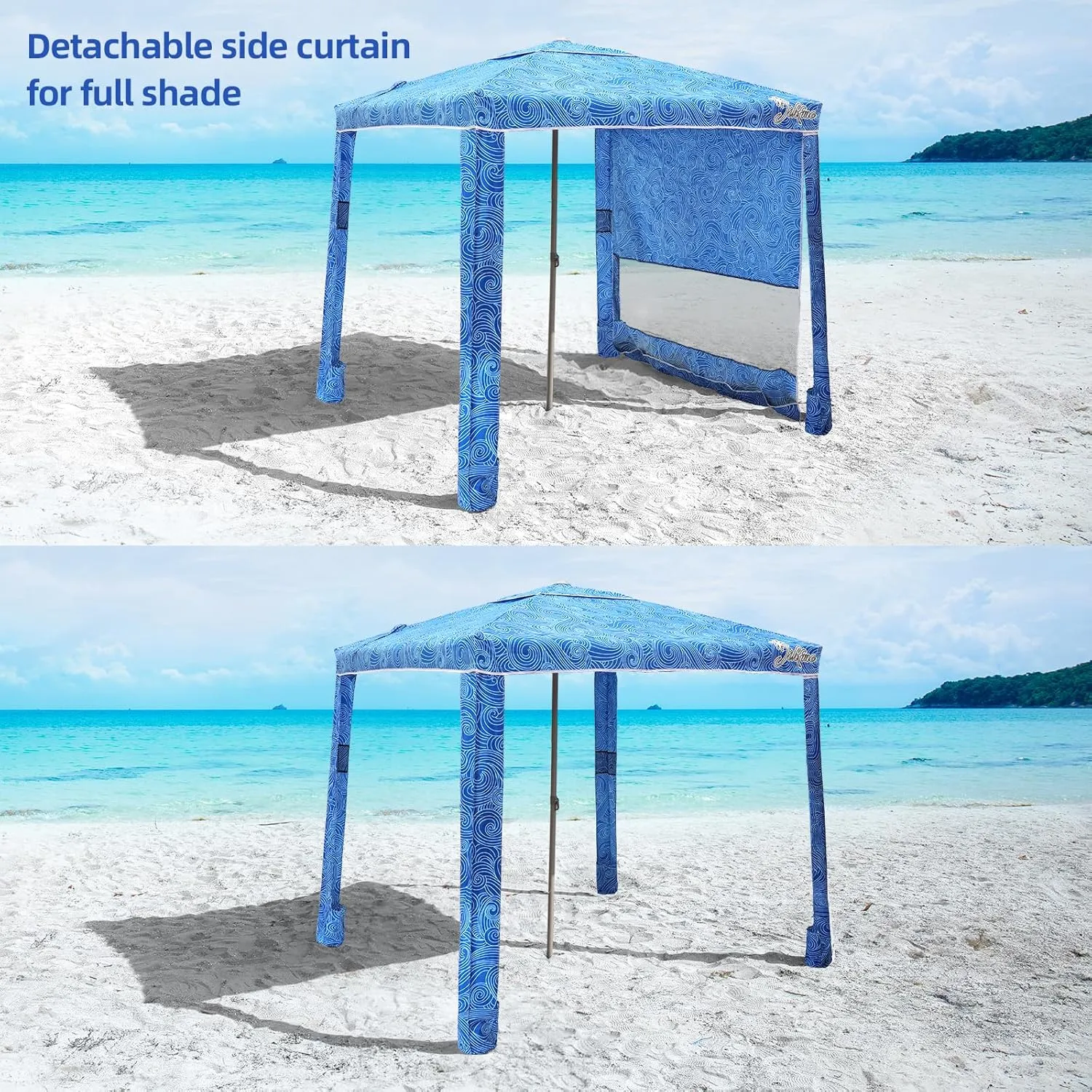 Beach Cabana, 6.2'×6.2' Beach Canopy with Side Wall, UPF 50  UV Protection Easy Setup Tent Sun Shelter with Sand Pockets for Whole Family(Surging Waves)