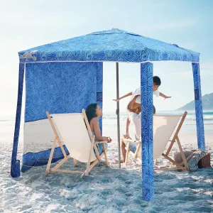 Beach Cabana, 6.2'×6.2' Beach Canopy with Side Wall, UPF 50  UV Protection Easy Setup Tent Sun Shelter with Sand Pockets for Whole Family(Surging Waves)