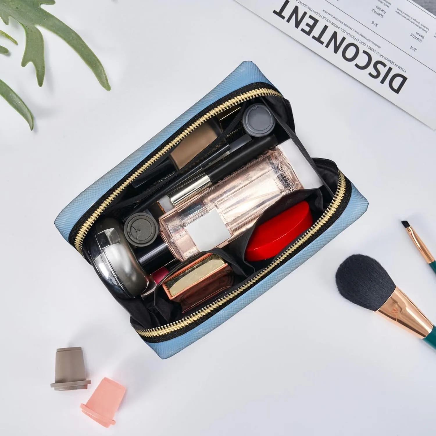 Beach Scene With Chairs Leather Toiletry Travel Bag, Compact Makeup Organizer For Women