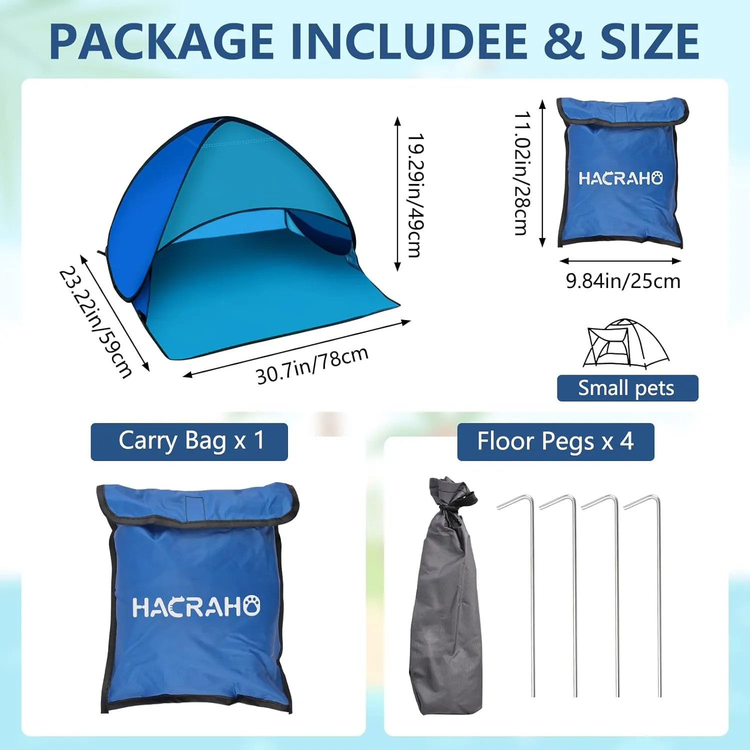 Beach Sun Shelter, 1 Pack Pop Up Tent Outdoor Automatic Instant Sun Tent Portable Beach Sun Shelter with Fixed Nails for Beach Garden Camping Fishing Picnic, Blue