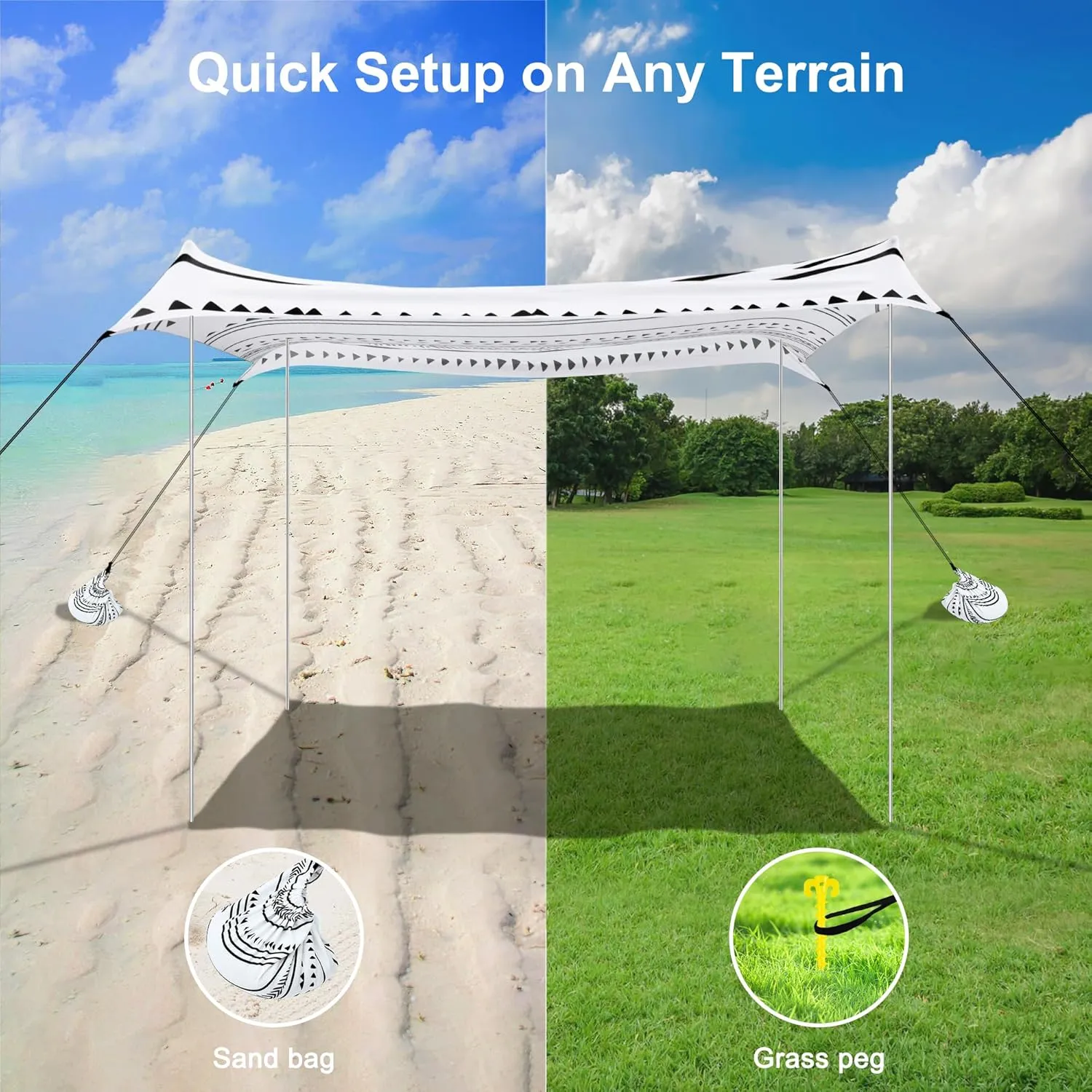 Beach Tent, Beach Canopy Sun Shade UPF 50 , Portable 10×10 FT Camping Sun Shelter with Sandbags, Poles, Ground Pegs and Anti-Wind Ropes Easy Setup for Outdoor, Backyard, Picnics, Fishing