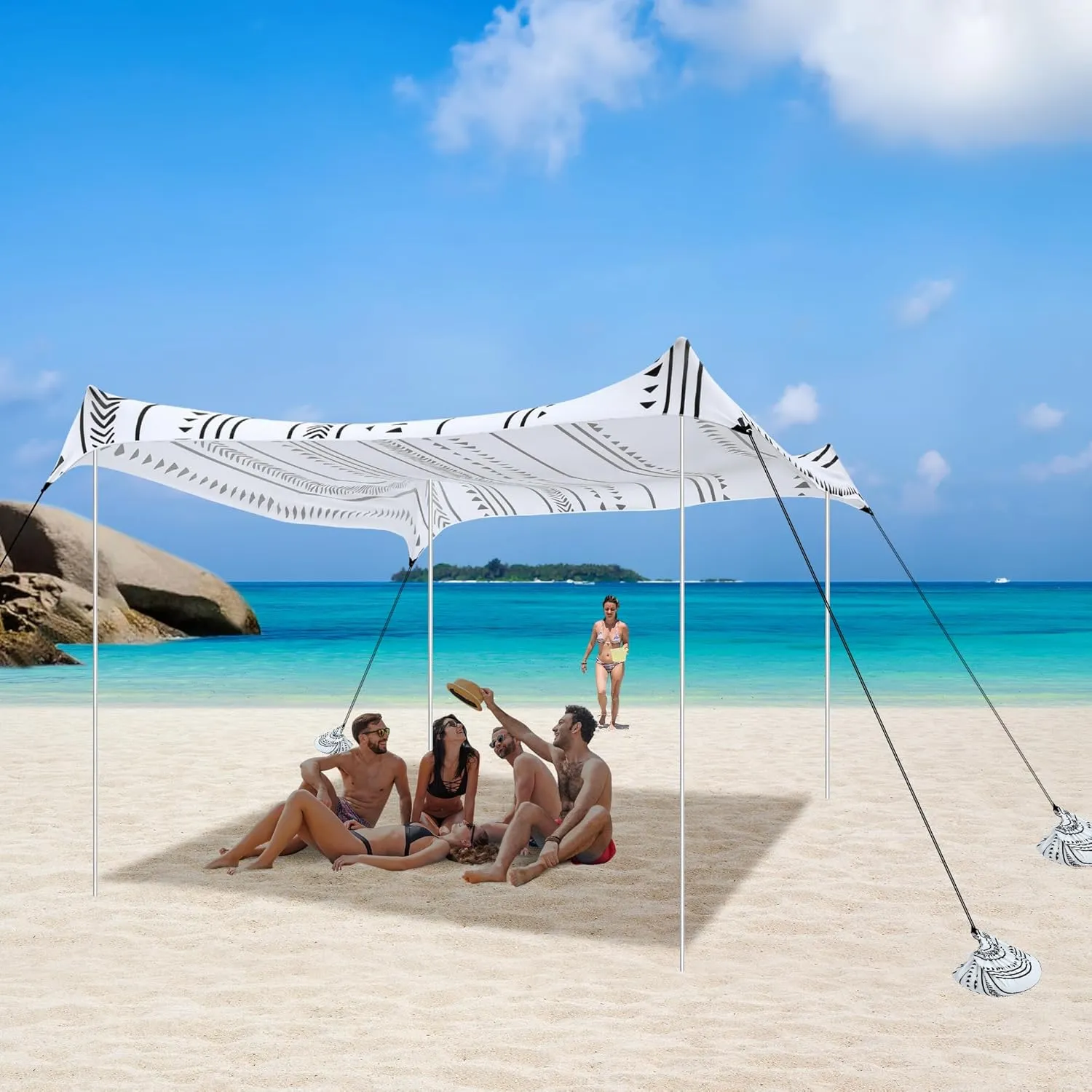 Beach Tent, Beach Canopy Sun Shade UPF 50 , Portable 10×10 FT Camping Sun Shelter with Sandbags, Poles, Ground Pegs and Anti-Wind Ropes Easy Setup for Outdoor, Backyard, Picnics, Fishing