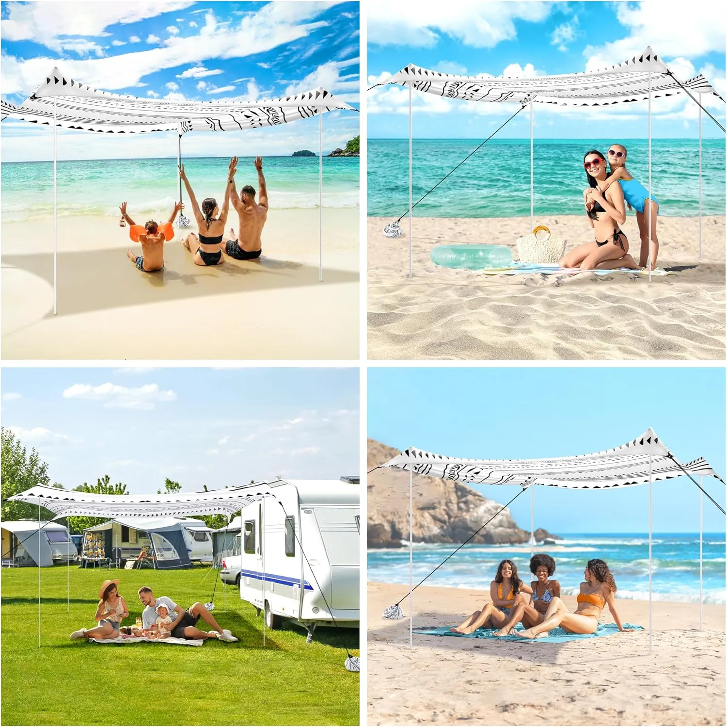 Beach Tent, Beach Canopy Sun Shade UPF 50 , Portable 10×10 FT Camping Sun Shelter with Sandbags, Poles, Ground Pegs and Anti-Wind Ropes Easy Setup for Outdoor, Backyard, Picnics, Fishing