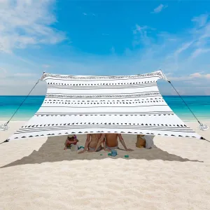 Beach Tent, Beach Canopy Sun Shade UPF 50 , Portable 10×10 FT Camping Sun Shelter with Sandbags, Poles, Ground Pegs and Anti-Wind Ropes Easy Setup for Outdoor, Backyard, Picnics, Fishing