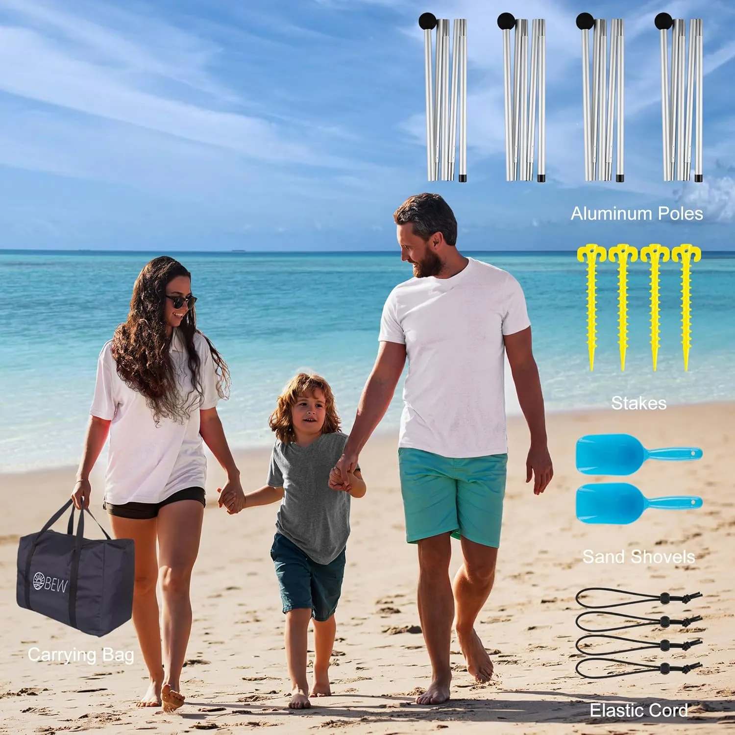 Beach Tent, Beach Canopy Sun Shade UPF 50 , Portable 10×10 FT Camping Sun Shelter with Sandbags, Poles, Ground Pegs and Anti-Wind Ropes for Outdoor, Backyard, Picnics, Fishing-Black Stripe