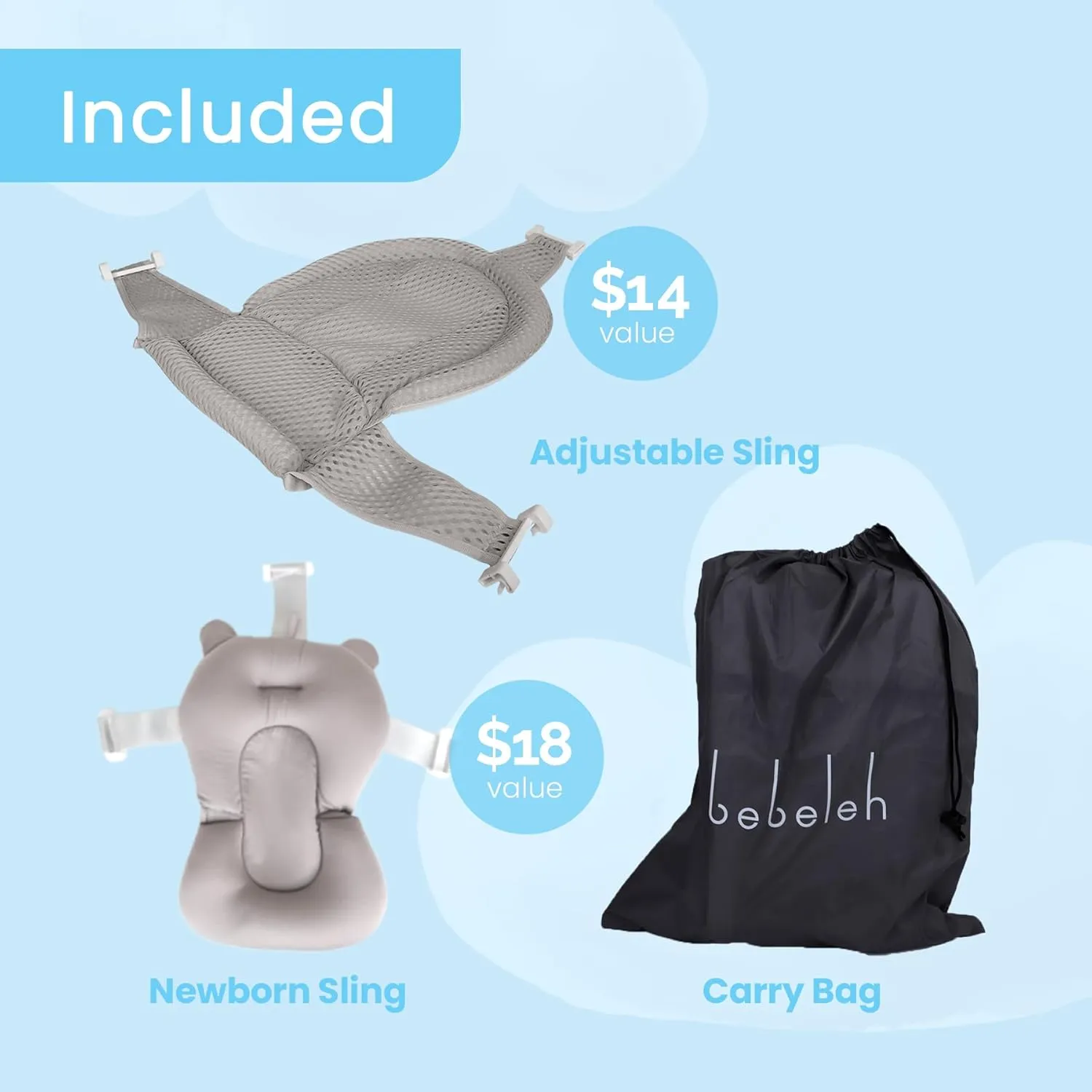 BEBELEH™ Collapsible Baby Bathtub with Thermometer – Bathtub   Baby tub Sling   Newborn Sling – Baby Bathtub Newborn to Toddler 0-24 Months – The Ultimate Baby Bath Tub! (with Thermometer,Gray)