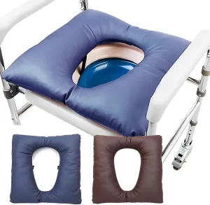 Bedside Commode Cushion - Washable 16.5" X 16.5" Thick Pad PU Cover with Fixing Straps for Commode Chair,Portable Toilet Seat Cushion for Seniors Raz Shower Chair Seat,Blue