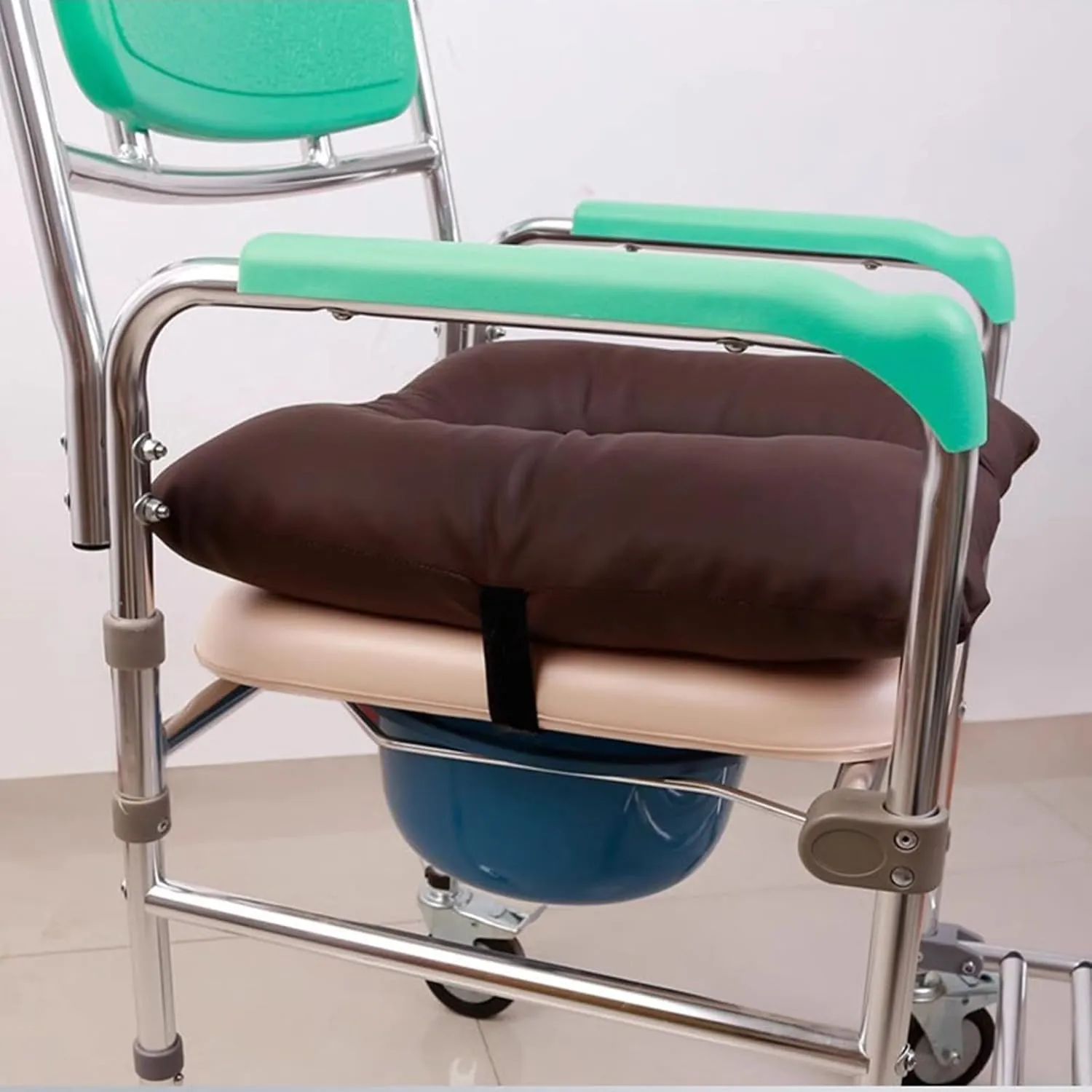 Bedside Commode Cushion - Washable 16.5" X 16.5" Thick Pad PU Cover with Fixing Straps for Commode Chair,Portable Toilet Seat Cushion for Seniors Raz Shower Chair Seat,Blue