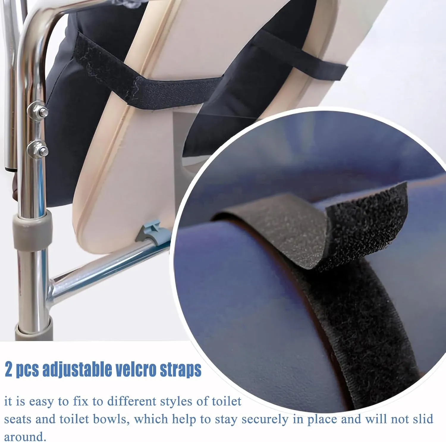 Bedside Commode Cushion - Washable 16.5" X 16.5" Thick Pad PU Cover with Fixing Straps for Commode Chair,Portable Toilet Seat Cushion for Seniors Raz Shower Chair Seat,Blue