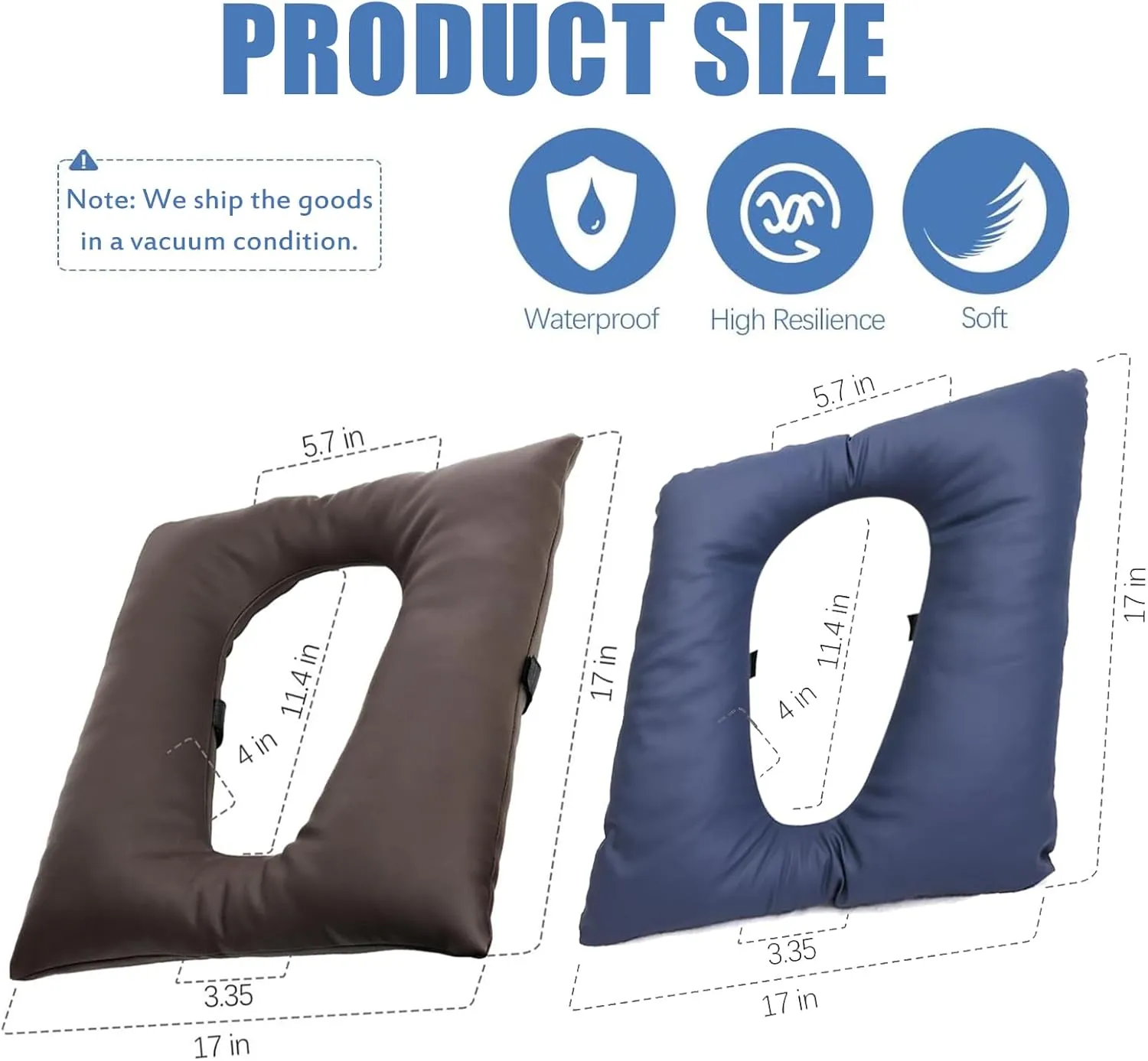 Bedside Commode Cushion - Washable 16.5" X 16.5" Thick Pad PU Cover with Fixing Straps for Commode Chair,Portable Toilet Seat Cushion for Seniors Raz Shower Chair Seat,Blue