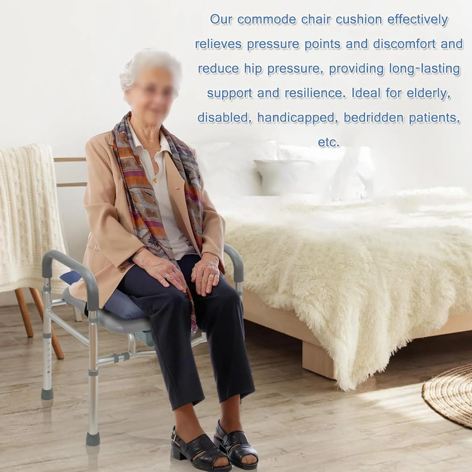 Bedside Commode Cushion - Washable 16.5" X 16.5" Thick Pad PU Cover with Fixing Straps for Commode Chair,Portable Toilet Seat Cushion for Seniors Raz Shower Chair Seat,Blue