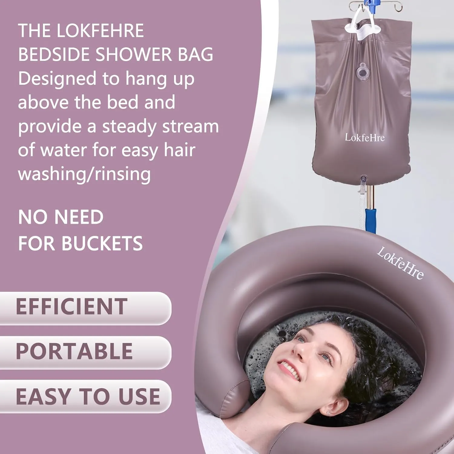 Bedside Shower Water Bag - 2.5 GL Portable Water Shower Bag For Hair Washing In Bed. Use with Inflatable Shampoo Basin, Inflatable Hair Washing Basin, Inflatable Bathtub For Elderly(Brown)