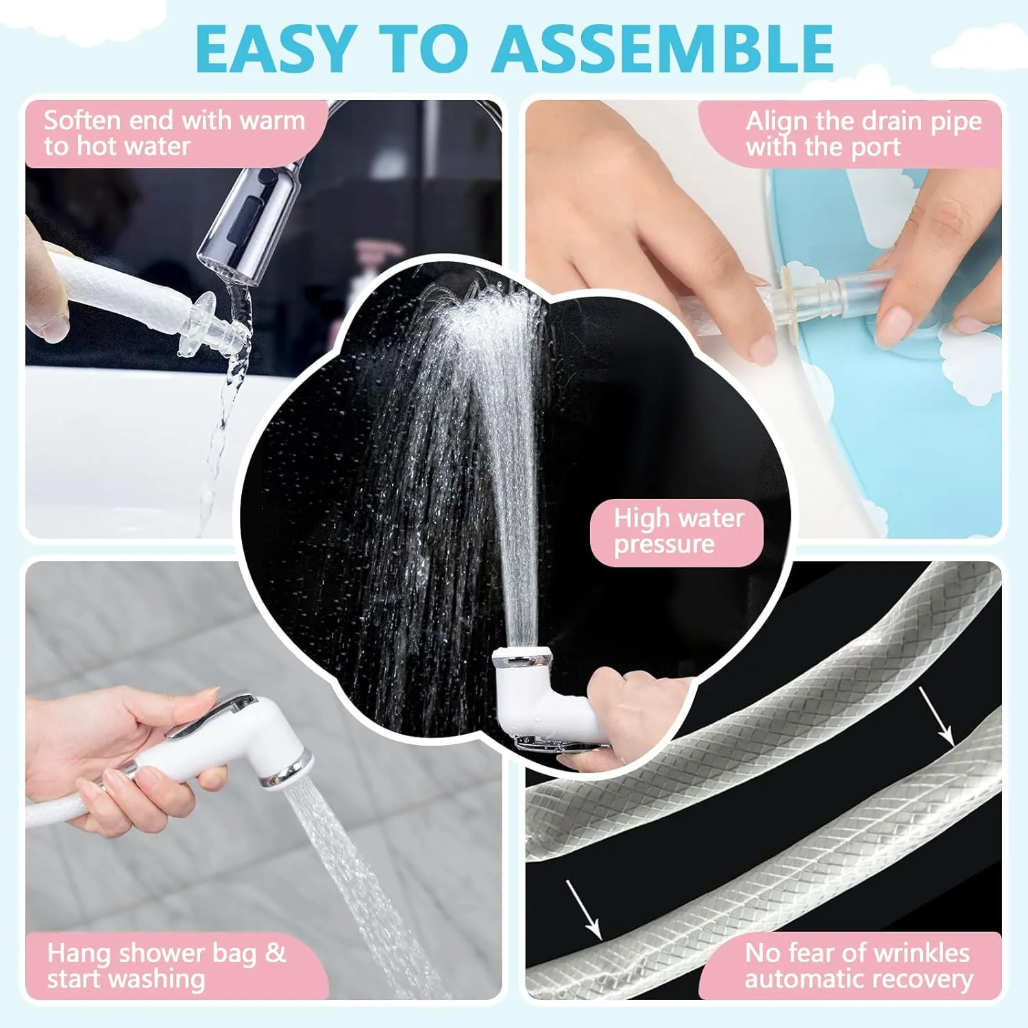 Bedside Shower Water Bag - 2.9 GL Portable Water Shower Bag for Hair Washing in Bed. Use with Inflatable Shampoo Basin, Inflatable Hair Washing Basin, Inflatable Bathtub for Elderly (Blue)