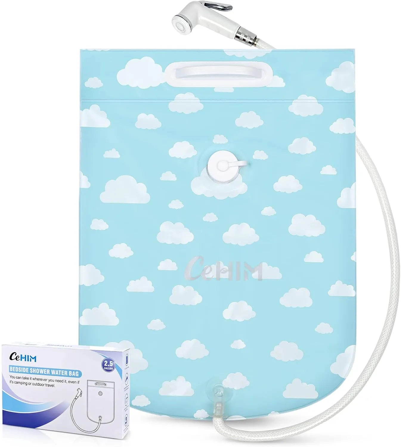 Bedside Shower Water Bag - 2.9 GL Portable Water Shower Bag for Hair Washing in Bed. Use with Inflatable Shampoo Basin, Inflatable Hair Washing Basin, Inflatable Bathtub for Elderly (Blue)