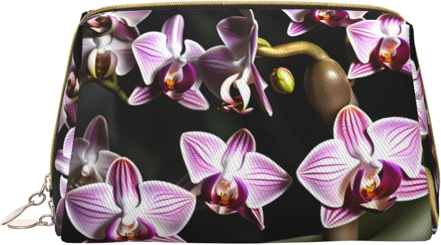 Bell Orchid Pattern Leather Toiletry Travel Bag, Compact Makeup Organizer For Women