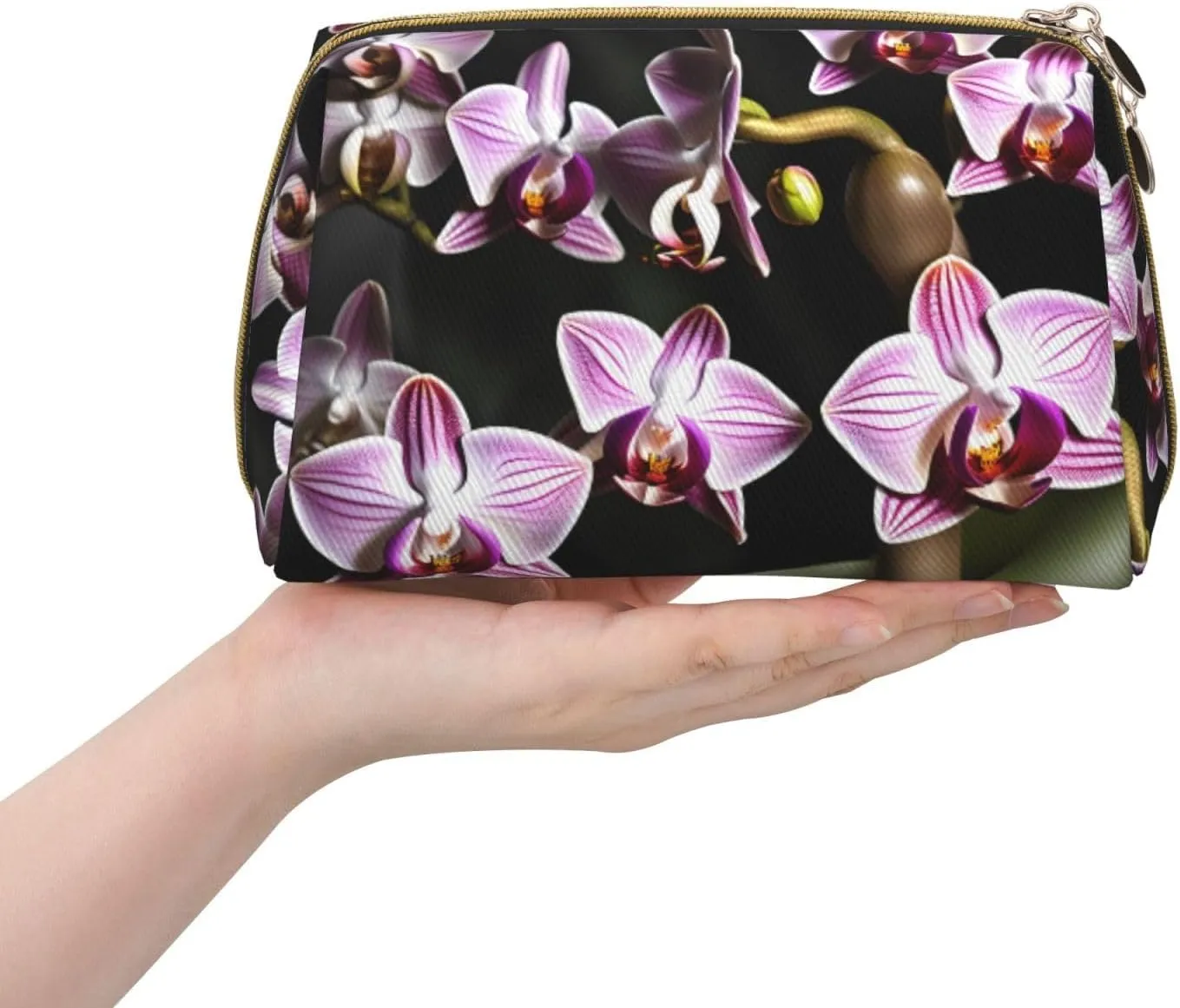 Bell Orchid Pattern Leather Toiletry Travel Bag, Compact Makeup Organizer For Women