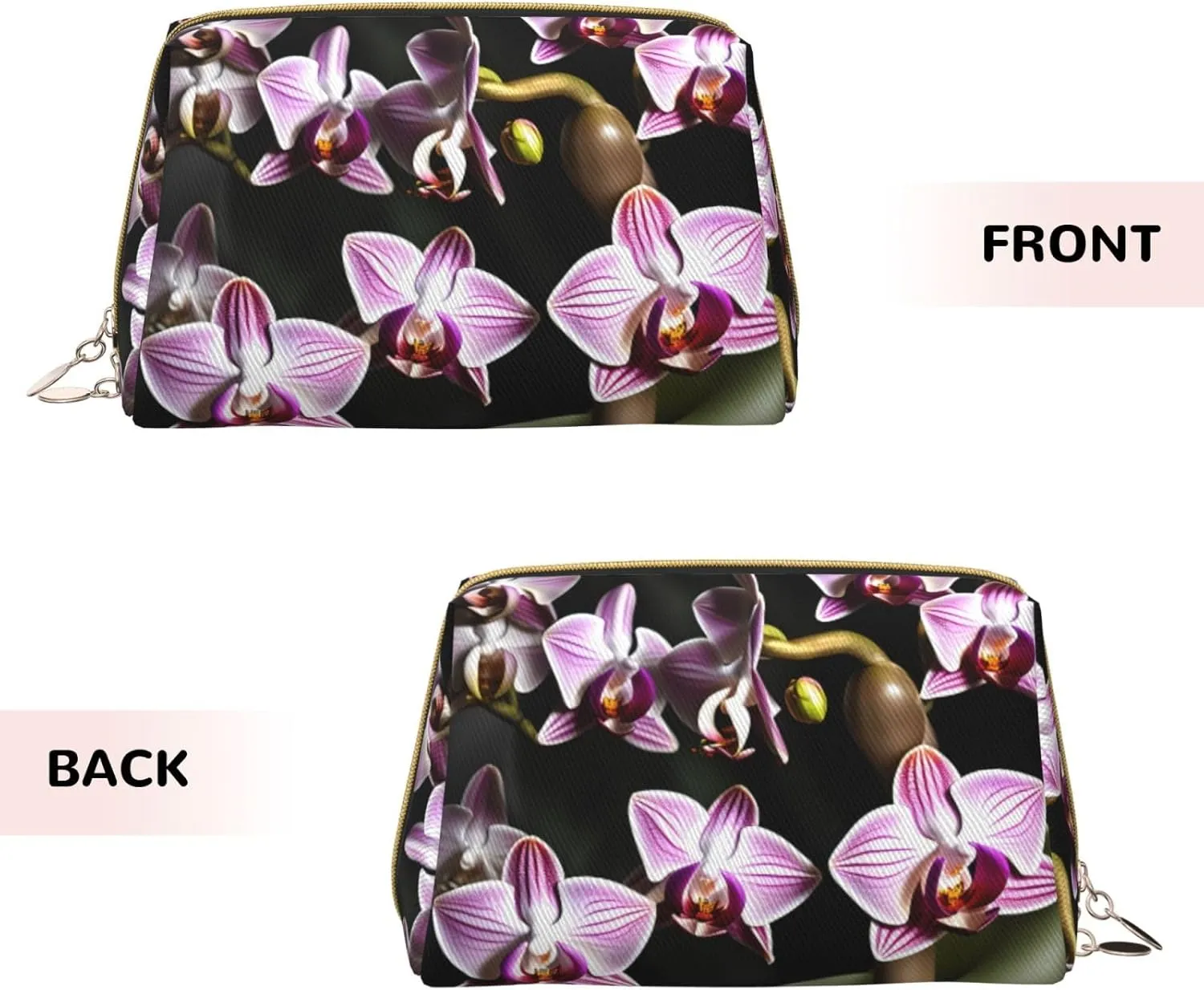 Bell Orchid Pattern Leather Toiletry Travel Bag, Compact Makeup Organizer For Women