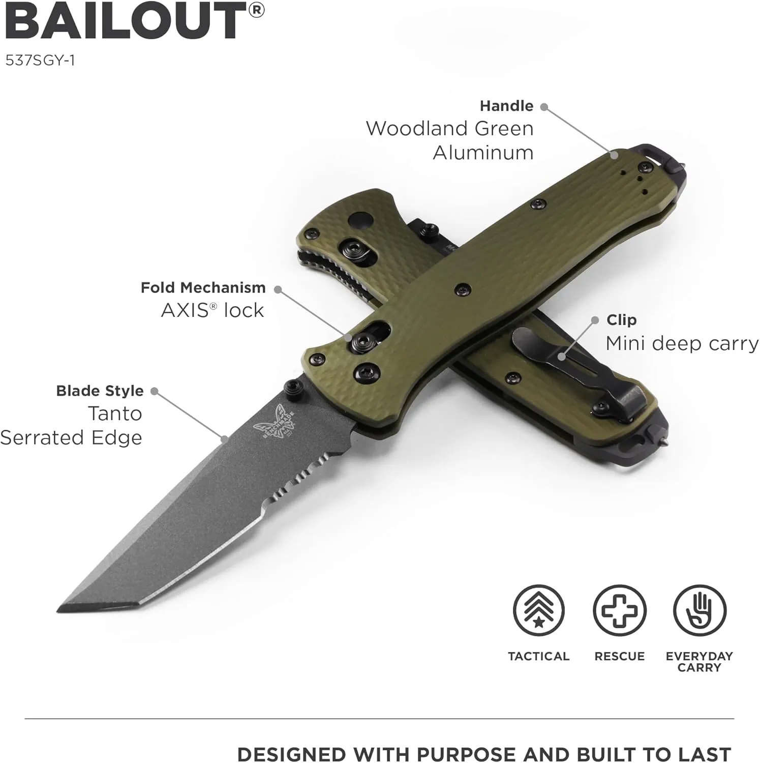 Benchmade - Bailout 537GY EDC Knife with Woodland Green Handle (537SGY-1)