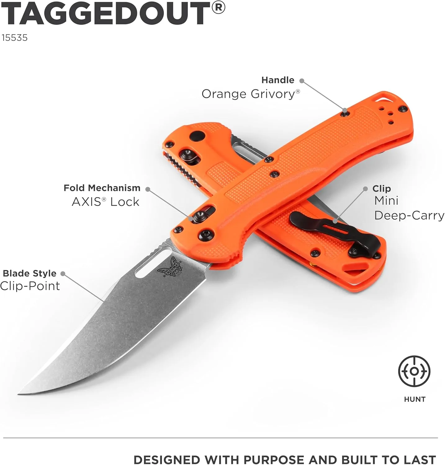 Benchmade - Taggedout 15535 Hunting Knife with Orange G10 Handle (15535)