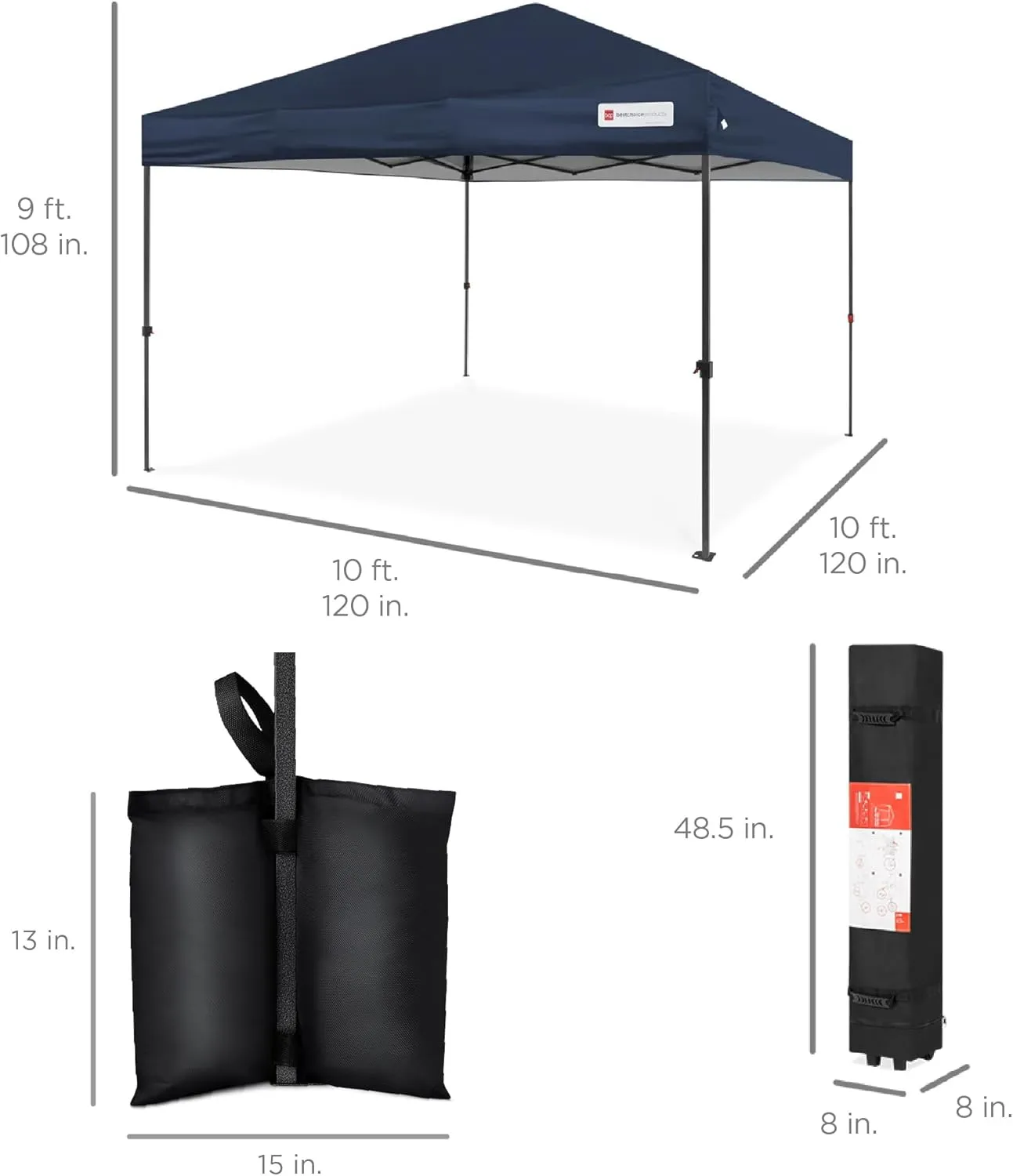 Best Choice Products 10x10ft 1-Person Setup Pop Up Canopy Tent Instant Portable Shelter w/ 1-Button Push, Case, 4 Weight Bags - Blue