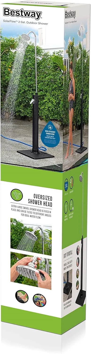 Bestway Flowclear SolarFlow 2 Gal Solar-Heated Outdoor Shower | Portable, Outside Shower Station Fixture | Great for Camping, Pool Area, Beach House