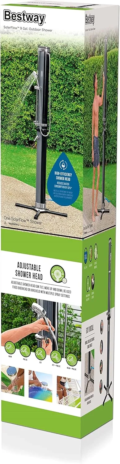 Bestway Flowclear SolarFlow 9 Gal Solar-Heated Outdoor Shower | Portable, Outside Shower Station Fixture | Great for Camping, Pool Area, Beach House