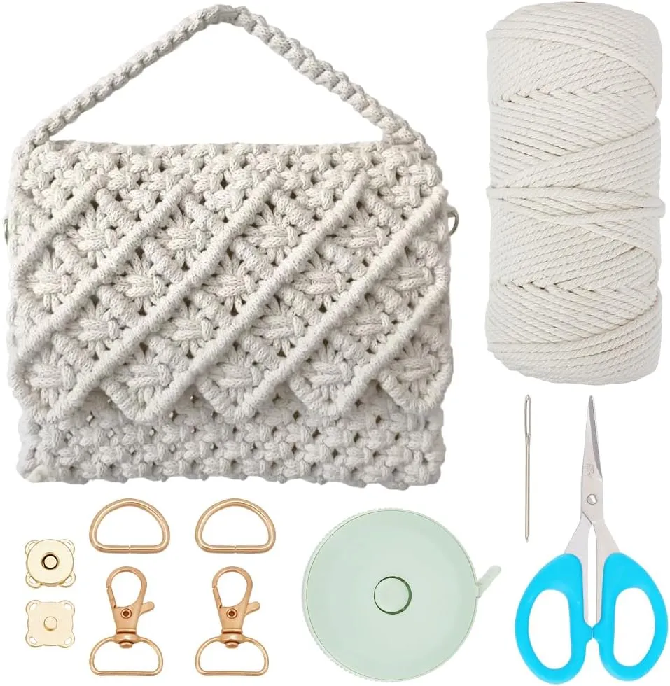 BEUNITONE Macrame Bag DIY Kit for Adults: Boho Shoulder Bag, Market Bag, Trendy Handbag Kit with Video Instructions