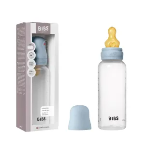 BIBS Baby Bottle 9 oz / 270 ml Natural Rubber Latex Nipple - Anti-Colic, BPA-Free, Round Nipple, Medium Flow, Lightweight & Easy to Clean, Suitable for Newborns 0  Years - Baby Blue