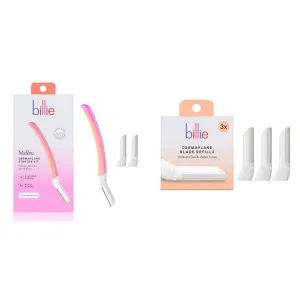 Billie Dermaplane Starter Kit - Reusable Handle   3 Blades - Remove Facial Hair, Shape Brows   Refill Blades (3 Count)