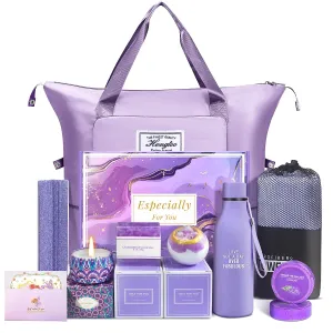 Birthday Gifts for Women Self Care Gifts Get Well Soon Gifts, Lavender Relaxing Spa Gifts Basket Care Package w/ Travel Bag, Unique Mothers Day Gifts for Mom Her Friend Sister Wife Grandma