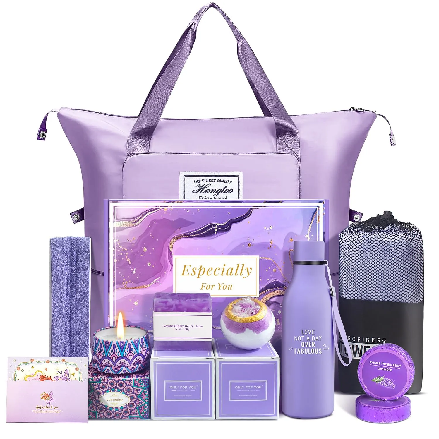 Birthday Gifts for Women Self Care Gifts Get Well Soon Gifts, Lavender Relaxing Spa Gifts Basket Care Package w/ Travel Bag, Unique Mothers Day Gifts for Mom Her Friend Sister Wife Grandma