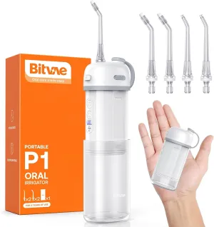 Bitvae P1 Water Flosser for Teeth, Portable Mini Water Flosser Picks, Cordless Water Teeth Cleaner Picks with Telescopic Water Tank, Rechargeable Oral Irrigator for Travel & Home, Frost White