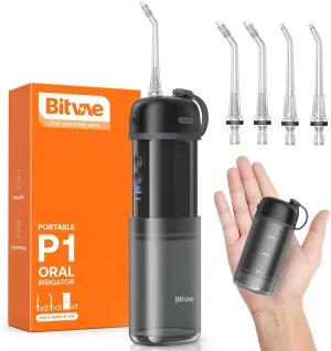 Bitvae P1 Water Flosser, Travel Water Flosser Picks, Cordless Mini Water Dental Flosser with Telescopic Water Tank, IPX7 Waterproof Water Flosser for Teeth Picks, Brace & Sensitive Teeth Care, Black