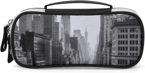 Black And White New York Leather Makeup Bag Portable Small Cosmetic Organizer Waterproof Toiletry Bags Brushes Pencils And Travel Make Up Accessories