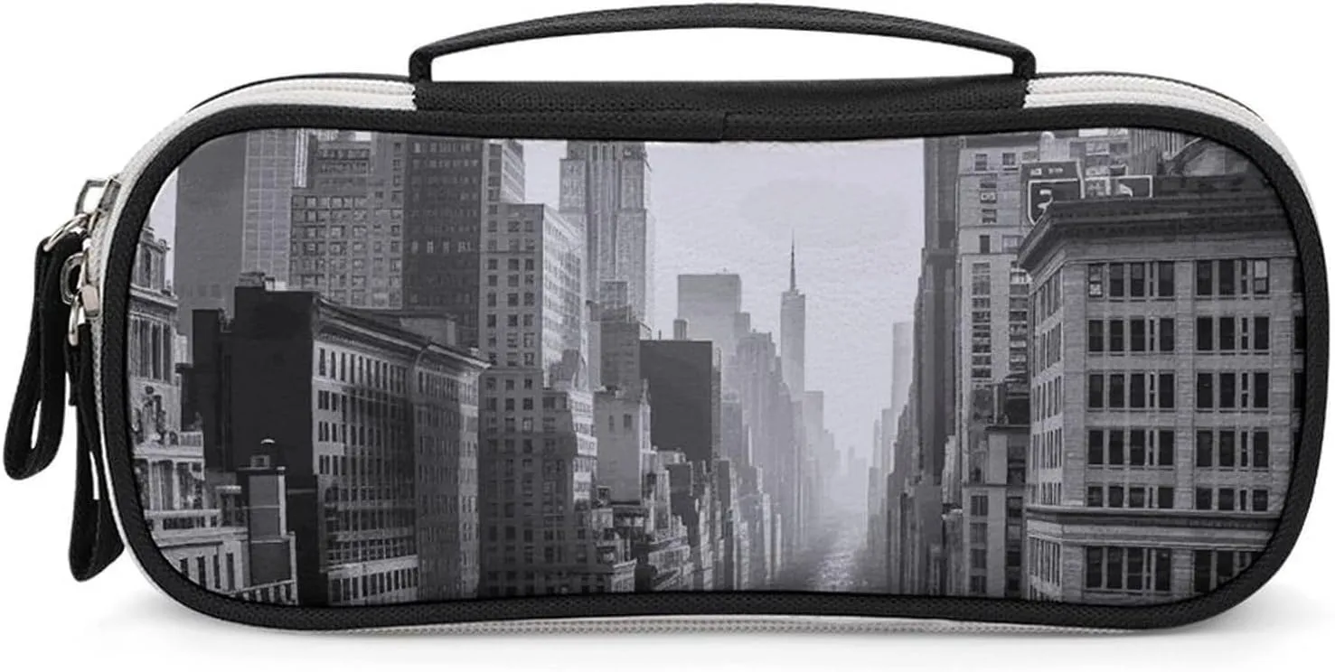 Black And White New York Leather Makeup Bag Portable Small Cosmetic Organizer Waterproof Toiletry Bags Brushes Pencils And Travel Make Up Accessories