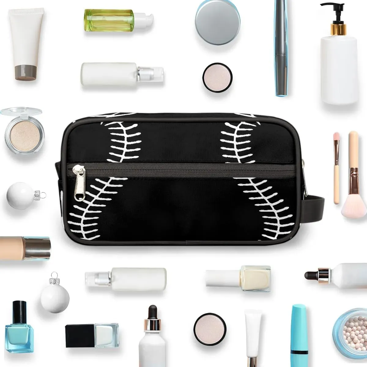 Black Baseball Travel Toiletry Bag for Kids, Waterproof Hanging Wash Bag Dopp Kit for Boys Shaving Bag for Toiletries Accessories