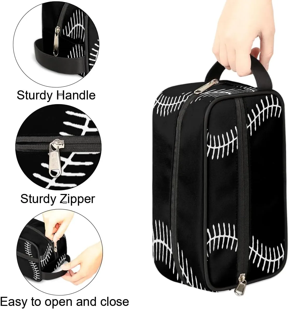 Black Baseball Travel Toiletry Bag for Kids, Waterproof Hanging Wash Bag Dopp Kit for Boys Shaving Bag for Toiletries Accessories
