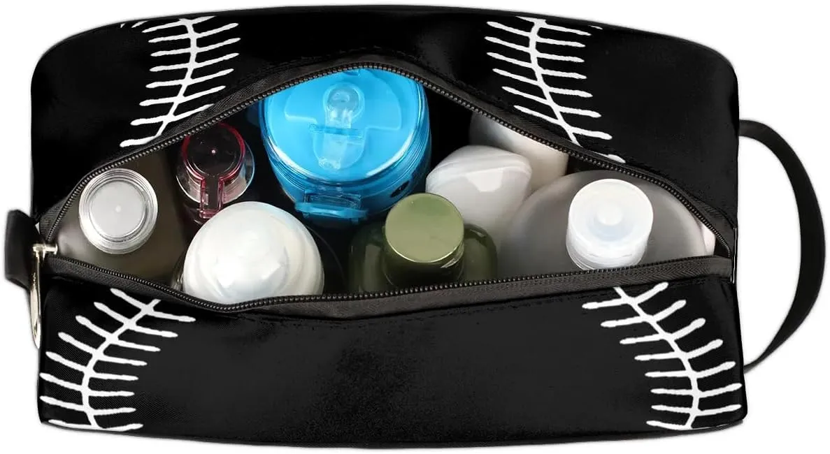 Black Baseball Travel Toiletry Bag for Kids, Waterproof Hanging Wash Bag Dopp Kit for Boys Shaving Bag for Toiletries Accessories