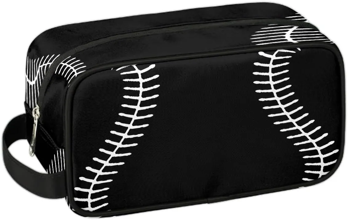 Black Baseball Travel Toiletry Bag for Kids, Waterproof Hanging Wash Bag Dopp Kit for Boys Shaving Bag for Toiletries Accessories
