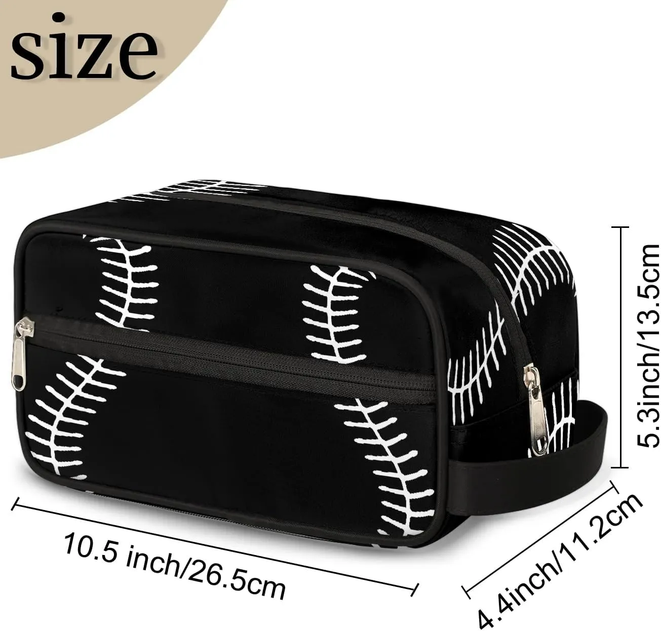 Black Baseball Travel Toiletry Bag for Kids, Waterproof Hanging Wash Bag Dopp Kit for Boys Shaving Bag for Toiletries Accessories