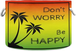 Black Palm Trees Silhouette Quote Don't Worry, Be Happy Colorful Round Storage Basket Waterproof Print Collapsible Fabric Cube With Cotton Rope Handles Laundry Bag Organizer Toys Clothes for Room