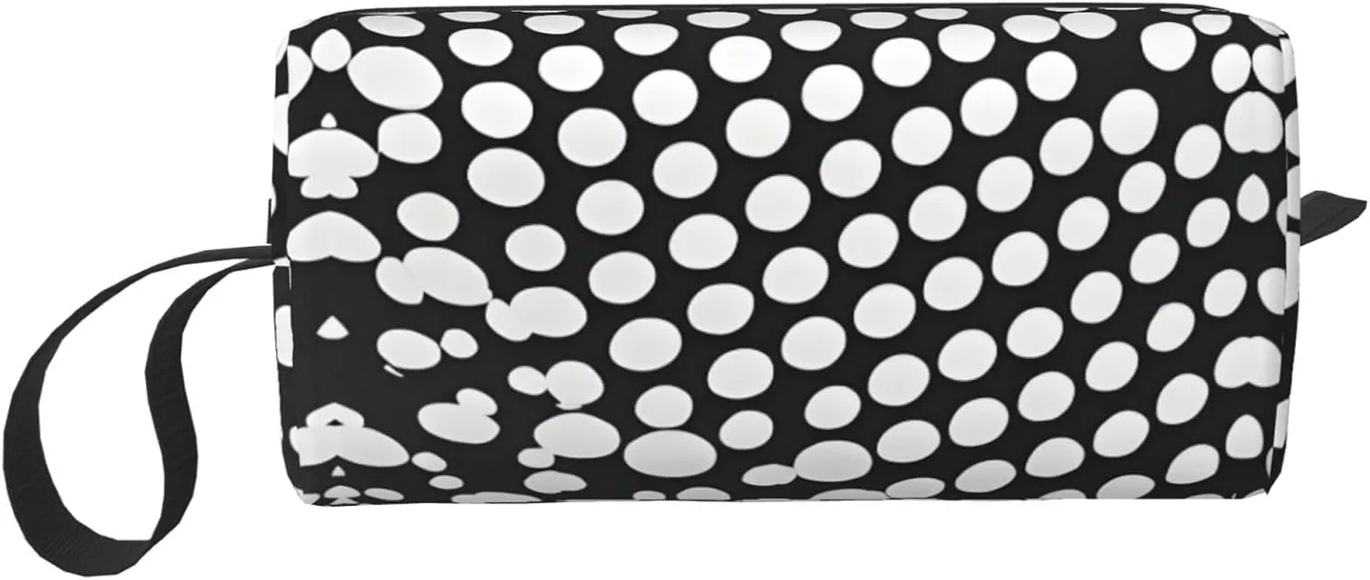 Black White Polka Dots Pattern print Large Capacity Travel Makeup Case Organizer Makeup Bag Portable Cosmetic Bag For Women