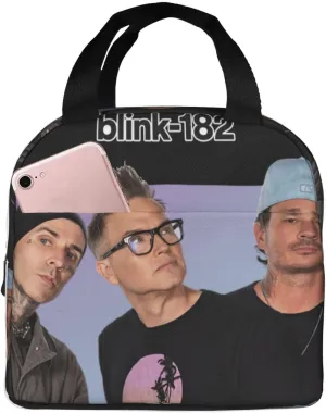 Blink Classic Rock 182 Insulated Lunch Box Reusable Lunch Tote Bag Lunch Container Meal Holder with Front Pocket Lunch Zipper Cooler Bag for Hiking Easy To Clean Handbag